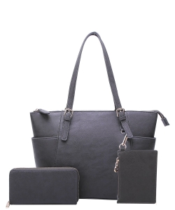 Fashion Faux Handbag with Matching Wallet Set WU1009W CHARCOAL GRAY